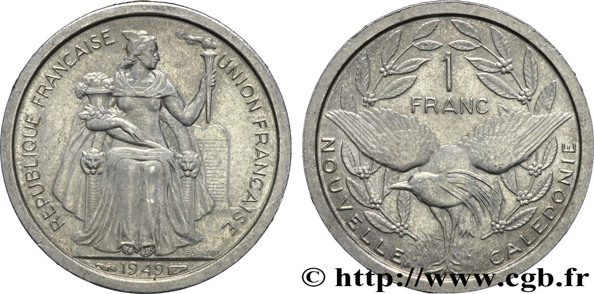 NEUKALEDONIEN 1 Franc Union Française 1949 Paris VZ 