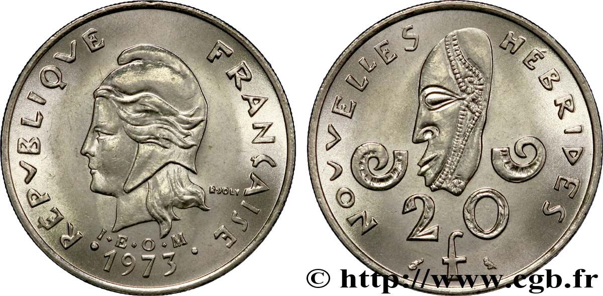 NEW HEBRIDES (VANUATU since 1980) 20 Francs Marianne / masque 1973 Paris MS 
