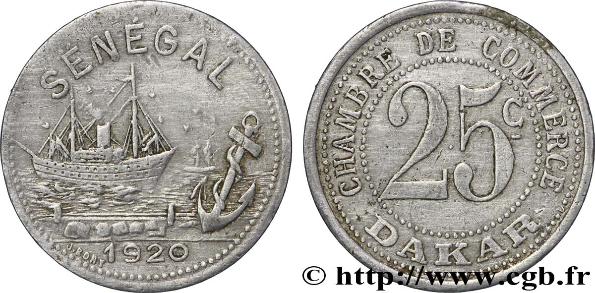FRENCH AFRICA - SENEGAL 25 Centimes Chambre de Commerce Dakar 1920  XF 