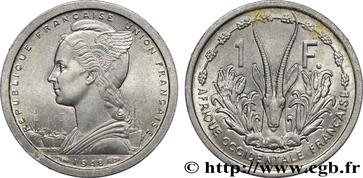 AFRICA FRANCESA DEL OESTE - UNIóN FRANCESA 1 Franc 1948 Paris EBC 