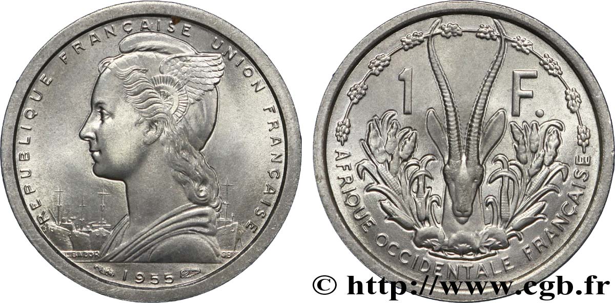 FRANZÖSISCHE WESTAFRIKA - FRANZÖSISCHE UNION 1 Franc 1955 Paris fST 