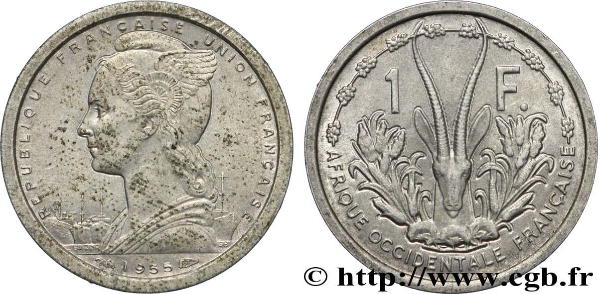 AFRICA OCCIDENTALE FRANCESE - UNION FRANCESA 1 Franc 1955 Paris SPL 