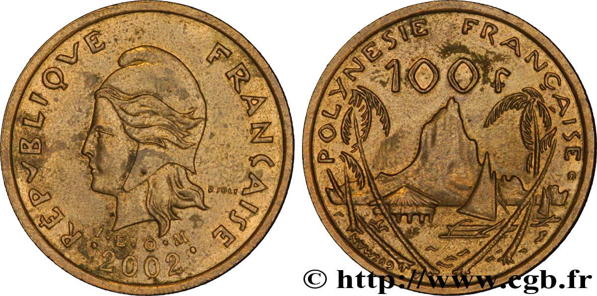 POLINESIA FRANCESE 100 Francs I.E.O.M Marianne / Paysage polynésien 2002 Paris SPL 