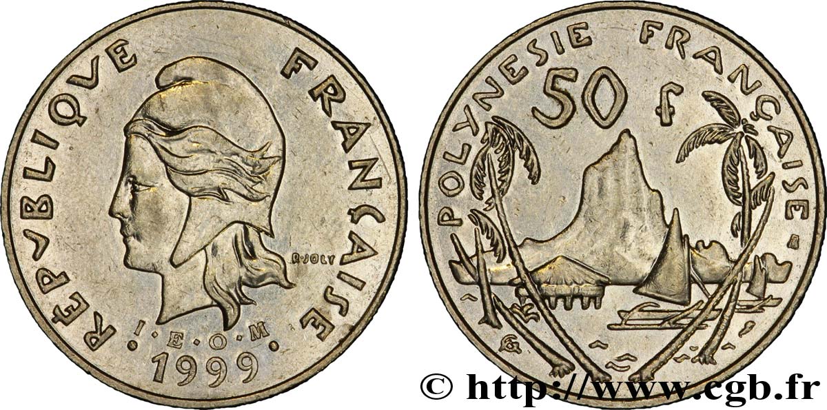 FRENCH POLYNESIA 50 Francs I.E.O.M. Marianne / paysage polynésien 1999 Paris AU 
