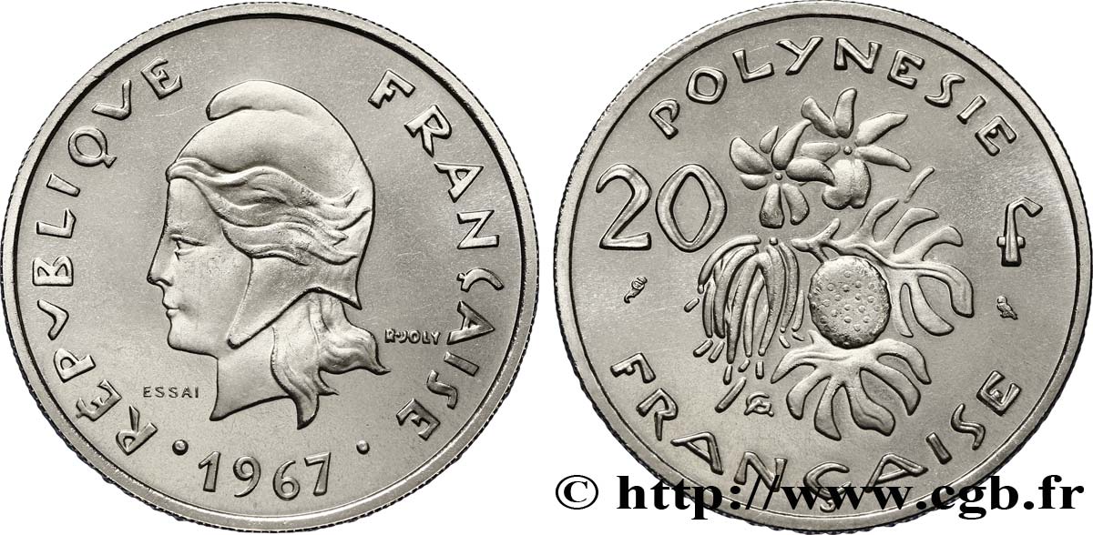 FRANZÖSISCHE-POLYNESIEN Essai de 20 Francs Marianne 1967 Paris ST 