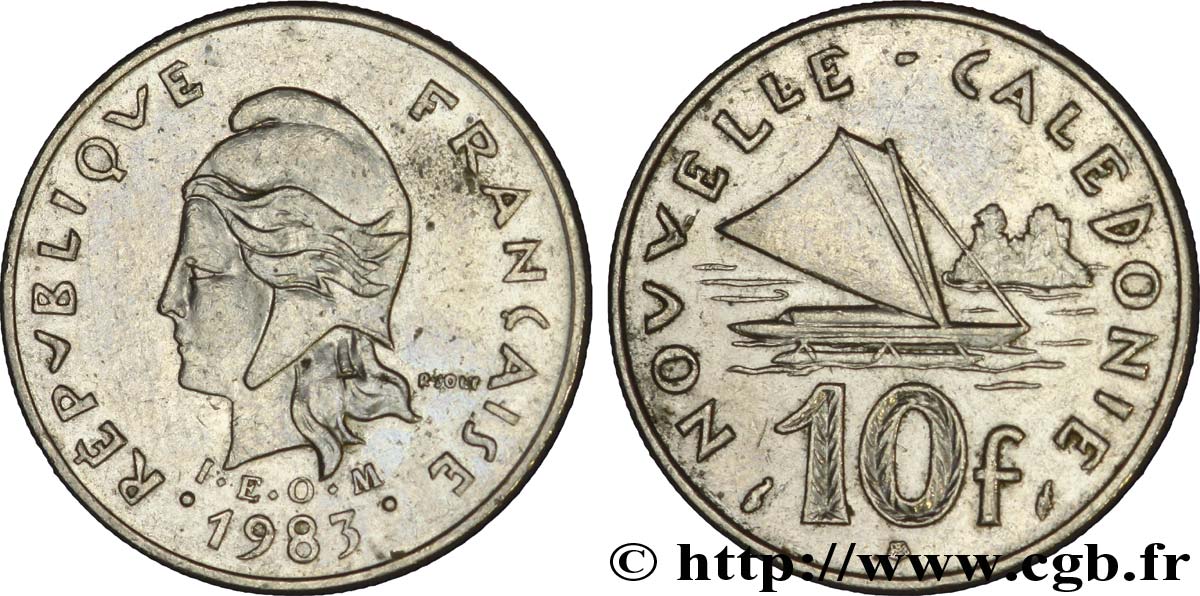 NOUVELLE CALÉDONIE 10 Francs I.E.O.M. Marianne / voilier 1983 Paris TTB 