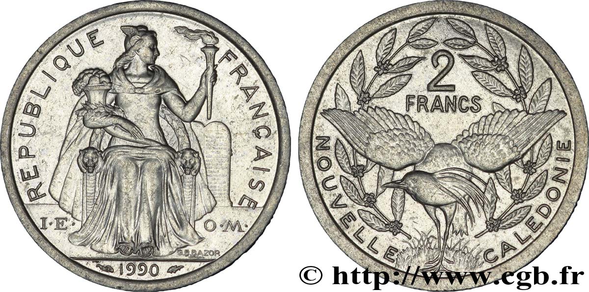 NUEVA CALEDONIA 2 Francs I.E.O.M. 1990 Paris EBC 