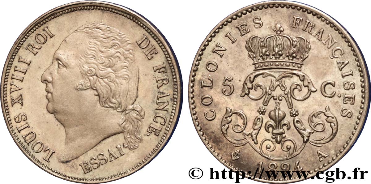 COLONIES GÉNÉRALES - Louis XVIII 10 Centimes ESSAI Louis XVIII 1824 Paris SUP 