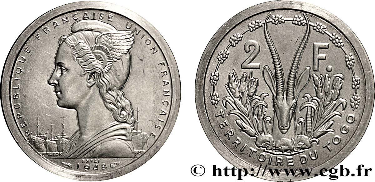 TOGO - UNIóN FRANCESA Piefort de 2 Francs ESSAI 1948 Paris FDC 