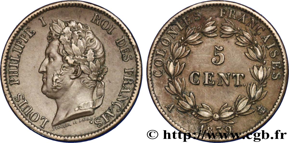 COLONIAS FRANCESAS - Louis-Philippe para Guadalupe 5 Centimes Louis Philippe Ier 1839 Paris - A EBC 