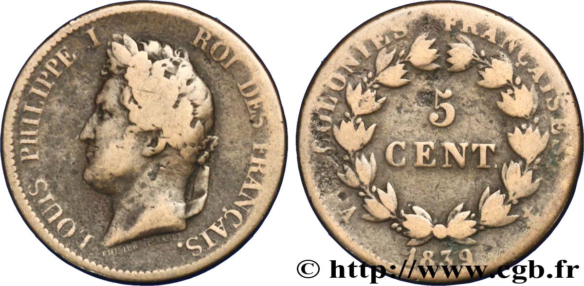 FRENCH COLONIES - Louis-Philippe for Guadeloupe 5 Centimes Louis Philippe Ier 1839 Paris - A VF 