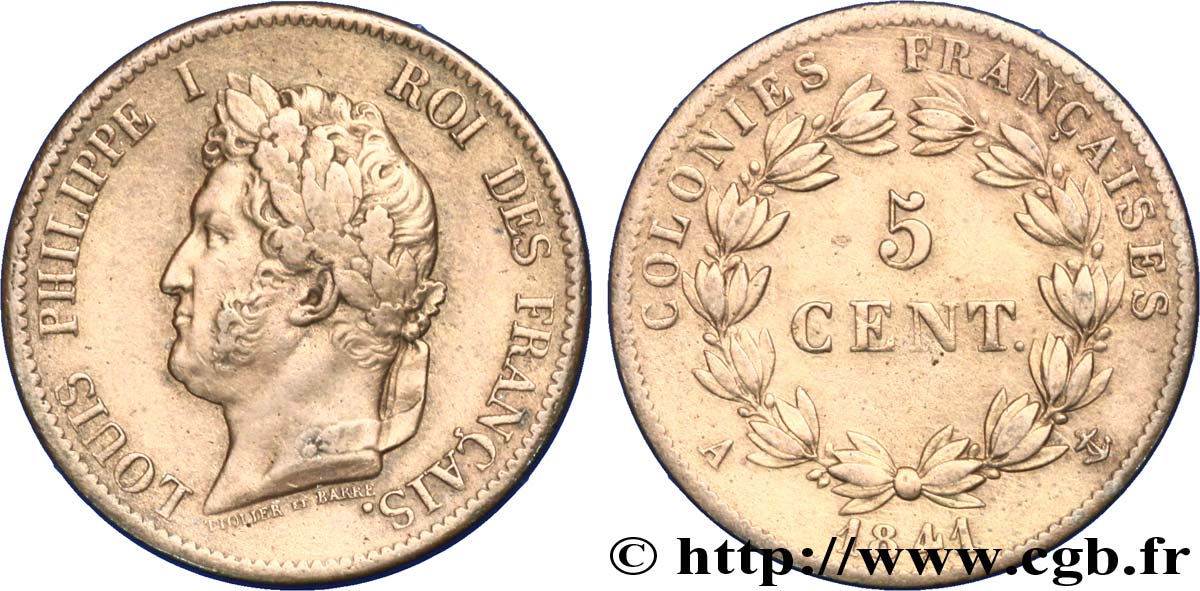 COLONIAS FRANCESAS - Louis-Philippe para Guadalupe 5 Centimes Louis Philippe Ier 1841 Paris - A MBC 