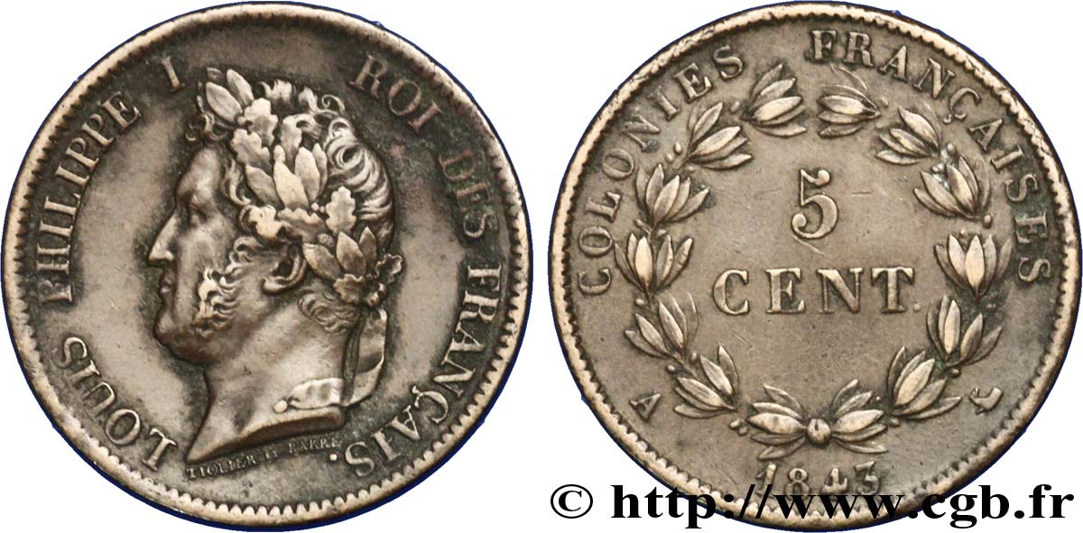 COLONIAS FRANCESAS - Louis-Philippe, para las Islas Marquesas 5 Centimes Louis Philippe Ier 1843 Paris - A MBC 