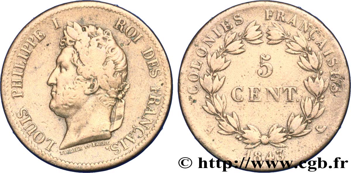 COLONIAS FRANCESAS - Louis-Philippe, para las Islas Marquesas 5 Centimes Louis Philippe Ier 1843 Paris - A BC 