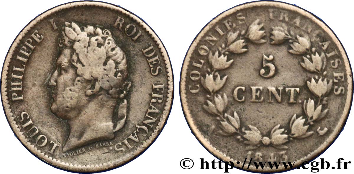 FRENCH COLONIES - Louis-Philippe, for Marquesas Islands 5 Centimes Louis Philippe Ier 1843 Paris - A VF 