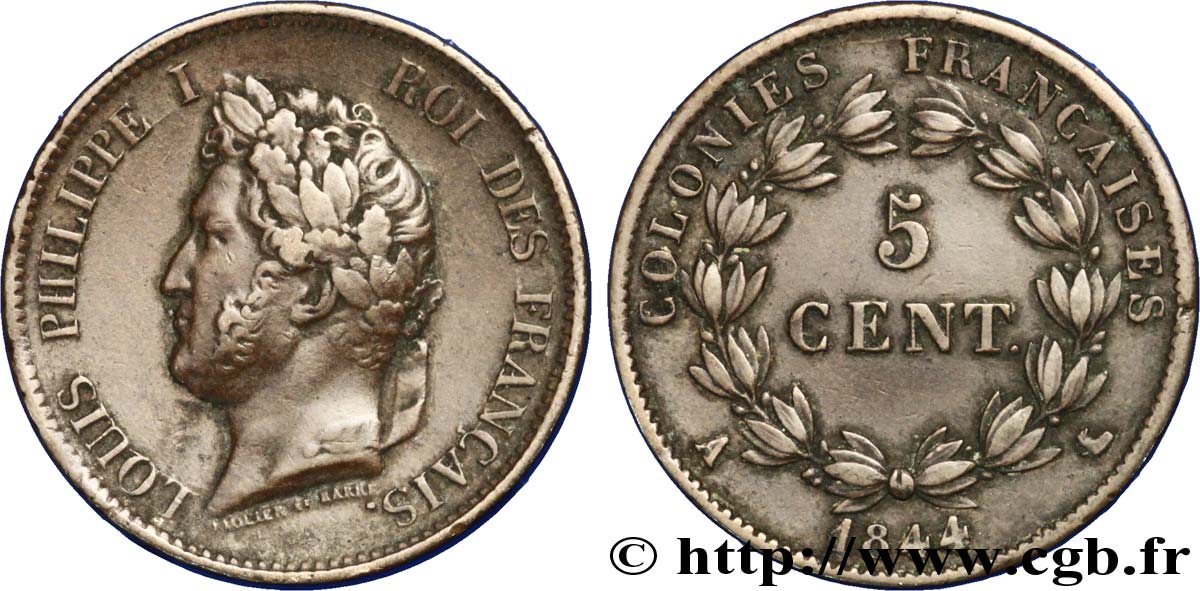 COLONIAS FRANCESAS - Louis-Philippe, para las Islas Marquesas 5 Centimes Louis Philippe Ier 1844 Paris - A MBC 