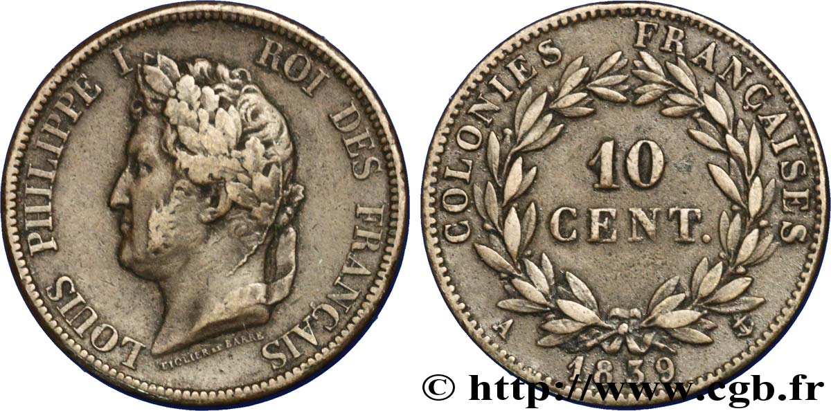 COLONIE FRANCESI - Luigi Filippo, per Guadalupa 10 Centimes Louis Philippe Ier 1839 Paris - A BB 