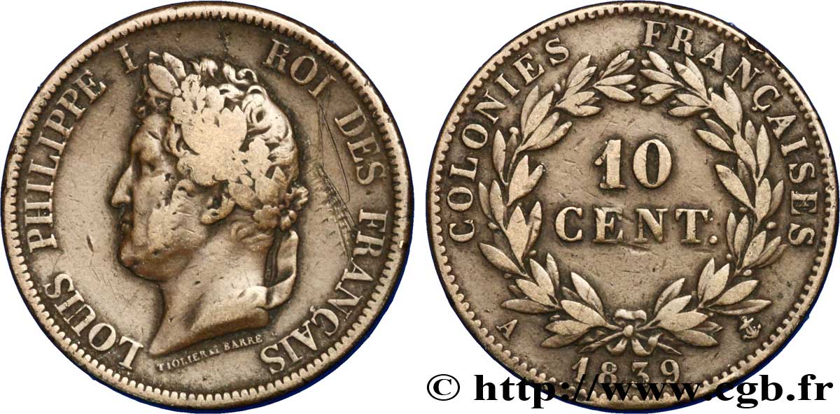 COLONIAS FRANCESAS - Louis-Philippe para Guadalupe 10 Centimes Louis Philippe Ier 1839 Paris - A BC 