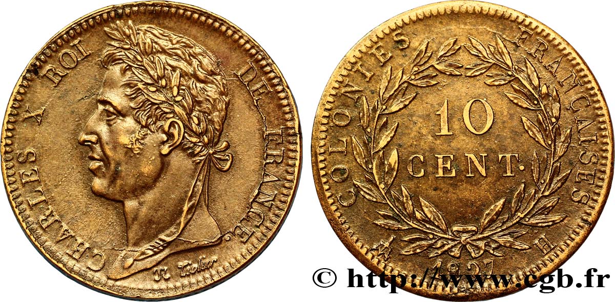 COLONIE FRANCESI - Carlo X, per Martinica e Guadalupa 10 Centimes Charles X 1827 La Rochelle - H SPL 