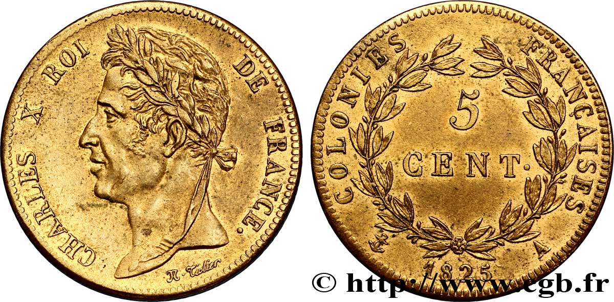 COLONIAS FRANCESAS - Charles X, para Guayana y Senegal 5 Centimes Charles X 1825 Paris - A EBC 