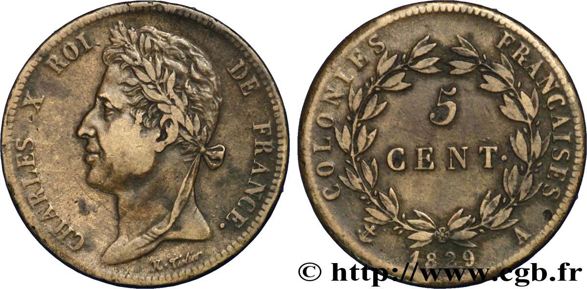 FRANZÖSISCHE KOLONIEN - Charles X, für Guayana 5 Centimes Charles X 1829 Paris - A fSS 