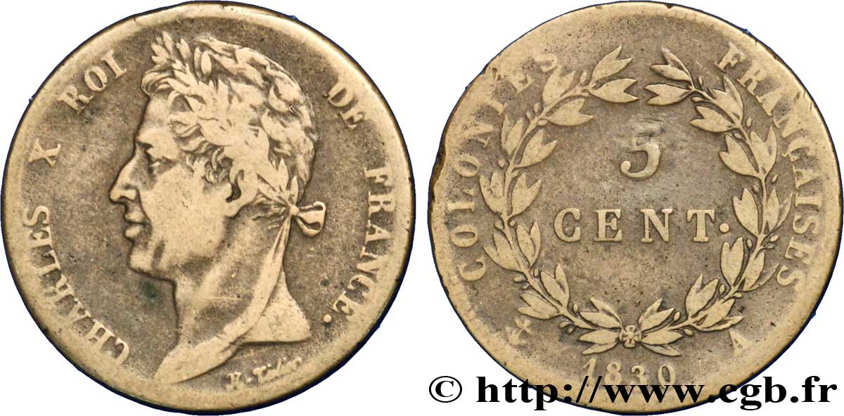 COLONIAS FRANCESAS - Charles X, para Guayana 5 Centimes Charles X 1830 Paris - A BC 