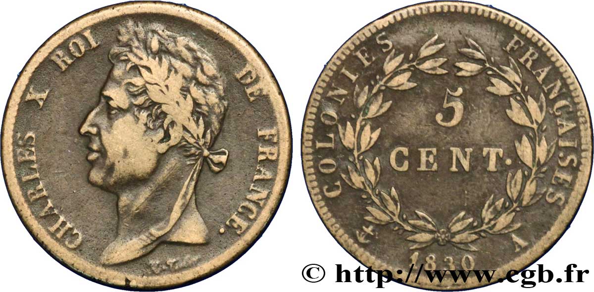 FRANZÖSISCHE KOLONIEN - Charles X, für Guayana 5 Centimes Charles X 1830 Paris - A SS 