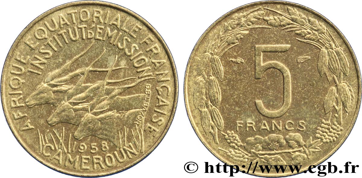 AFRIQUE ÉQUATORIALE FRANÇAISE - CAMEROUN 5 Francs 1958 Paris SUP 
