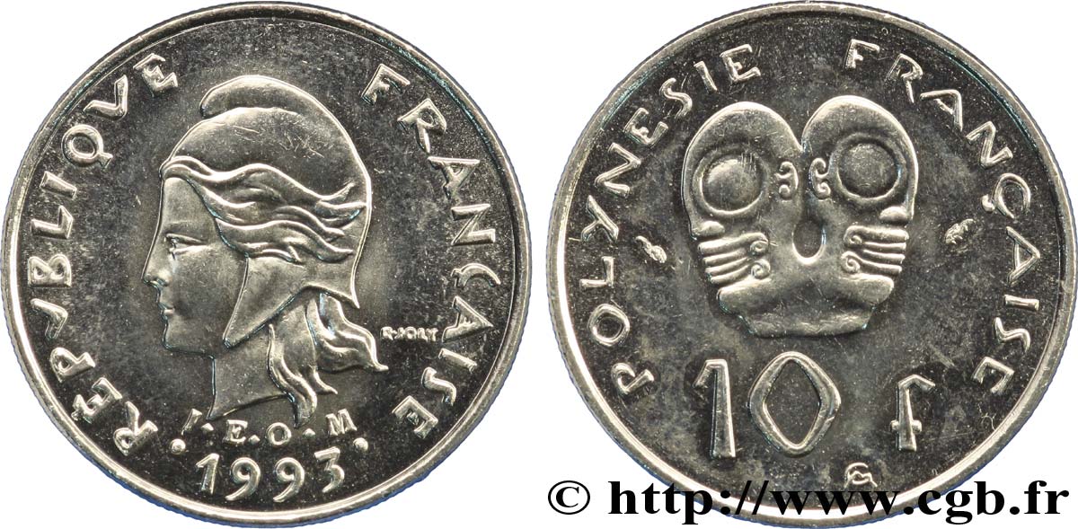 FRENCH POLYNESIA 10 Francs I.E.O.M Marianne 1993 Paris MS 
