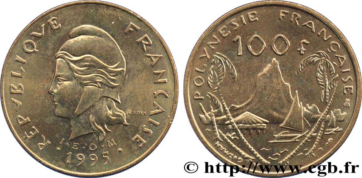 POLINESIA FRANCESE 100 Francs I.E.O.M Marianne / Paysage polynésien 1995 Paris MS 