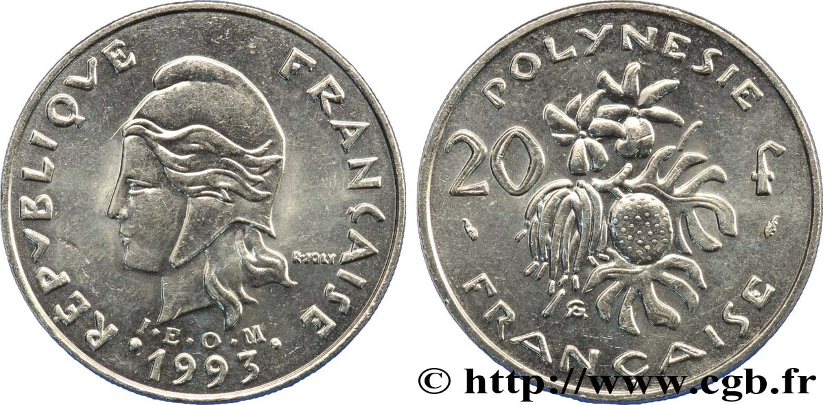 FRENCH POLYNESIA 20 Francs I.E.O.M Marianne  1993 Paris MS 