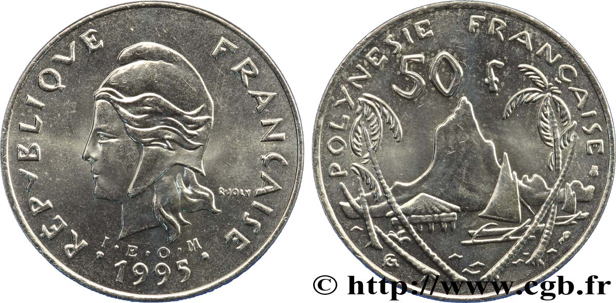 POLINESIA FRANCESE 50 Francs I.E.O.M. Marianne / paysage polynésien 1995 Paris MS 
