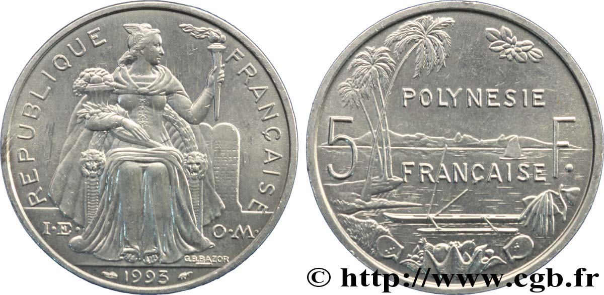 FRENCH POLYNESIA 5 Francs I.E.O.M. Polynésie Française 1993 Paris MS 