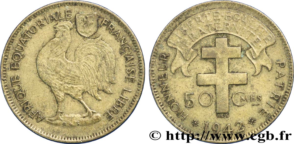 FRENCH EQUATORIAL AFRICA - FREE FRENCH FORCES 50 Centimes 1942 Prétoria VF 