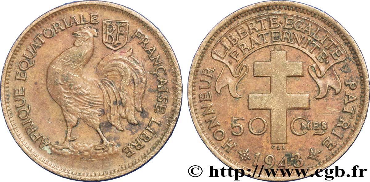 FRENCH EQUATORIAL AFRICA - FREE FRENCH FORCES 50 Centimes 1943 Prétoria XF 