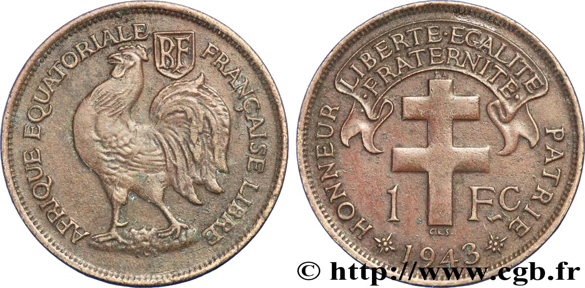 FRENCH EQUATORIAL AFRICA - FREE FRENCH FORCES 1 Franc 1943 Prétoria XF 