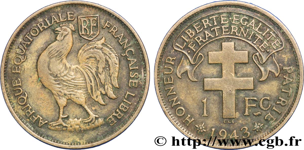 FRENCH EQUATORIAL AFRICA - FREE FRANCE  1 Franc 1943 Prétoria XF 