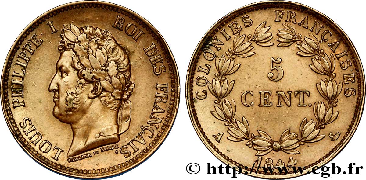 COLONIAS FRANCESAS - Louis-Philippe, para las Islas Marquesas 5 Centimes Louis Philippe Ier 1844 Paris EBC 