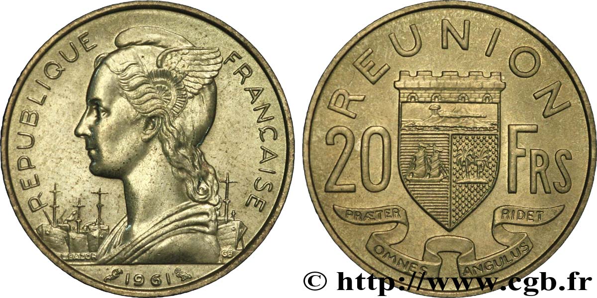 REUNION ISLAND 20 Francs Marianne / armes 1961 Paris MS 