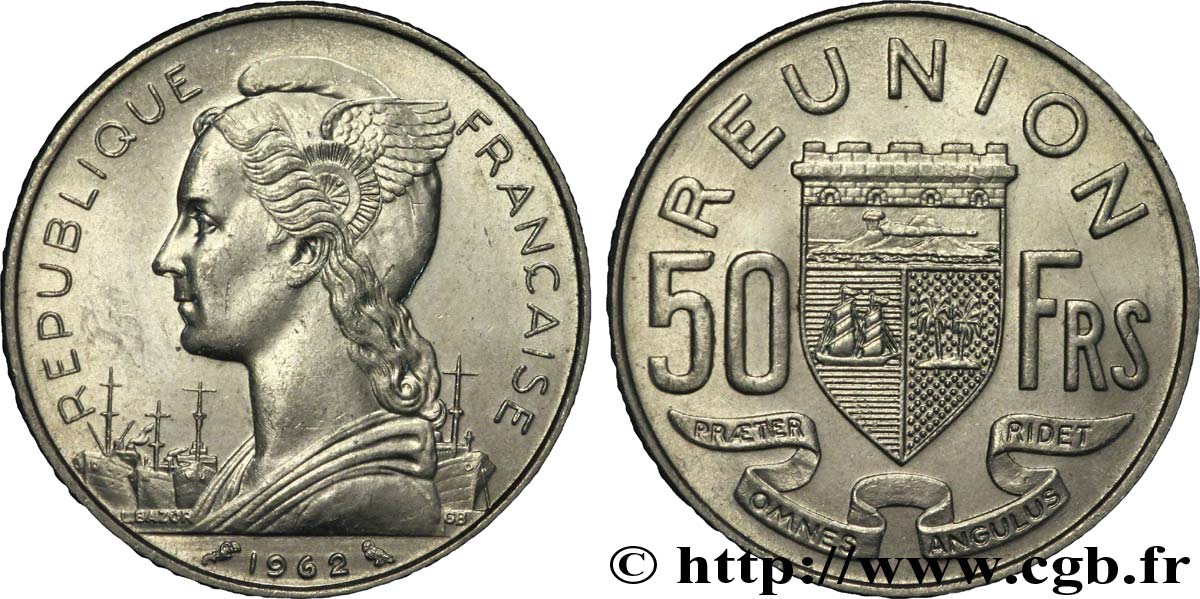ÎLE DE LA RÉUNION 50 Francs / armes de la Réunion 1962 Paris SPL 