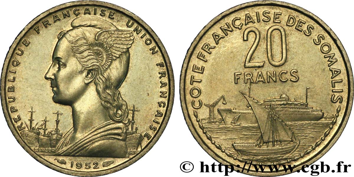 SOMALIA FRANCESE 20 Francs 1952 Paris MS 