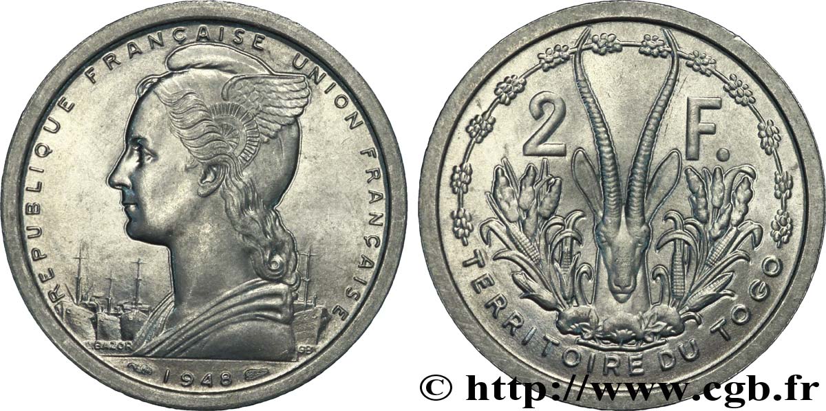 TOGO - FRENCH UNION 2 Francs  1948 Paris MS 