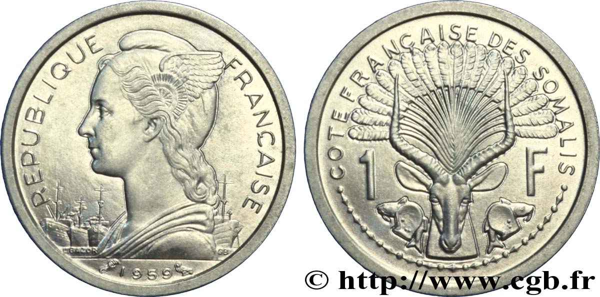 FRENCH SOMALILAND 1 Franc 1959 Paris MS 