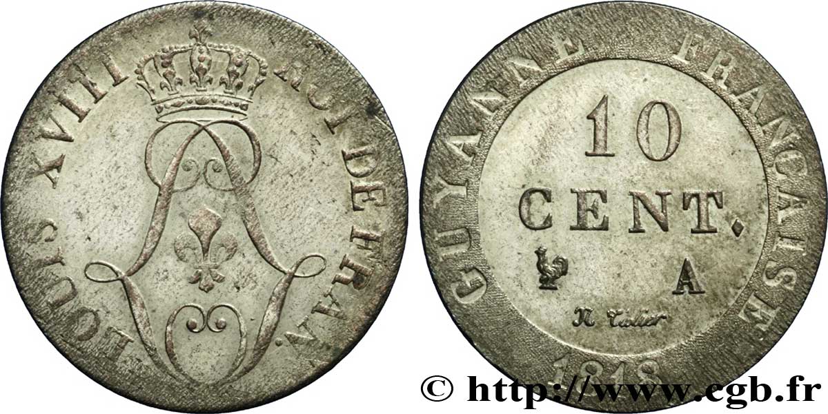 FRENCH GUYANA 10 Centimes 1818 Paris - A AU 