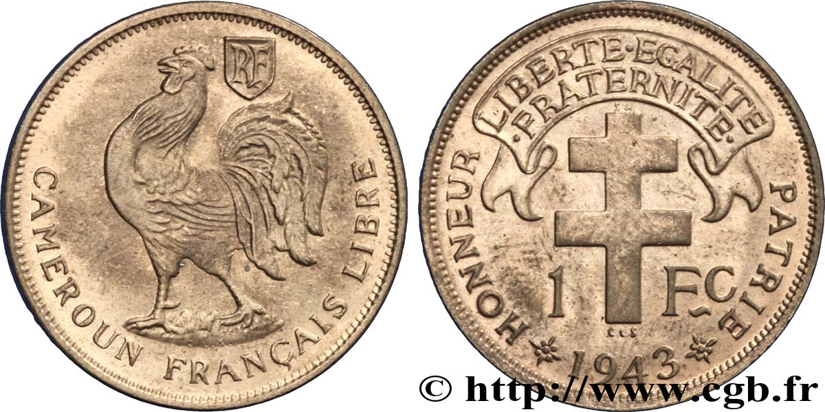 CAMEROON - TERRITORIES UNDER FRENCH MANDATE 1 Franc ‘Cameroun Français’ 1943 Prétoria AU 