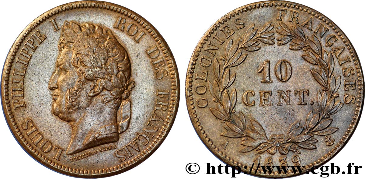COLONIAS FRANCESAS - Louis-Philippe para Guadalupe 10 Centimes Louis Philippe Ier 1839 Paris - A EBC 