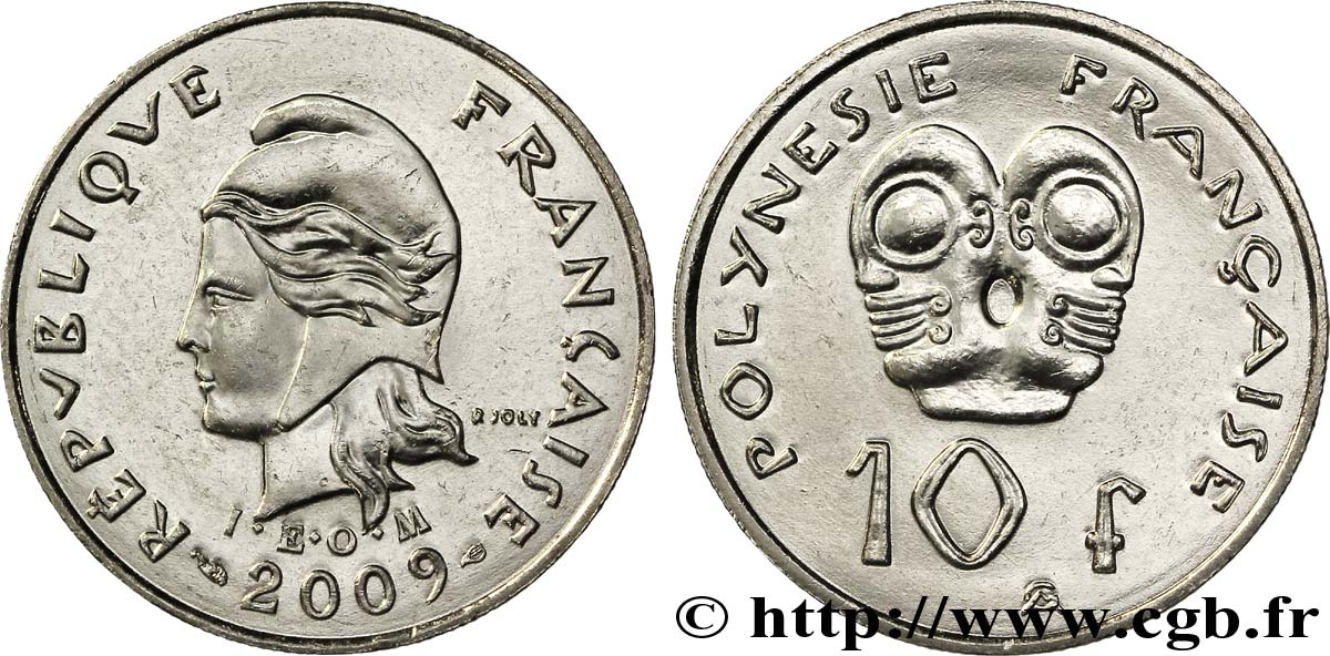 FRANZÖSISCHE-POLYNESIEN 10 Francs I.E.O.M Marianne 2009 Paris fST 