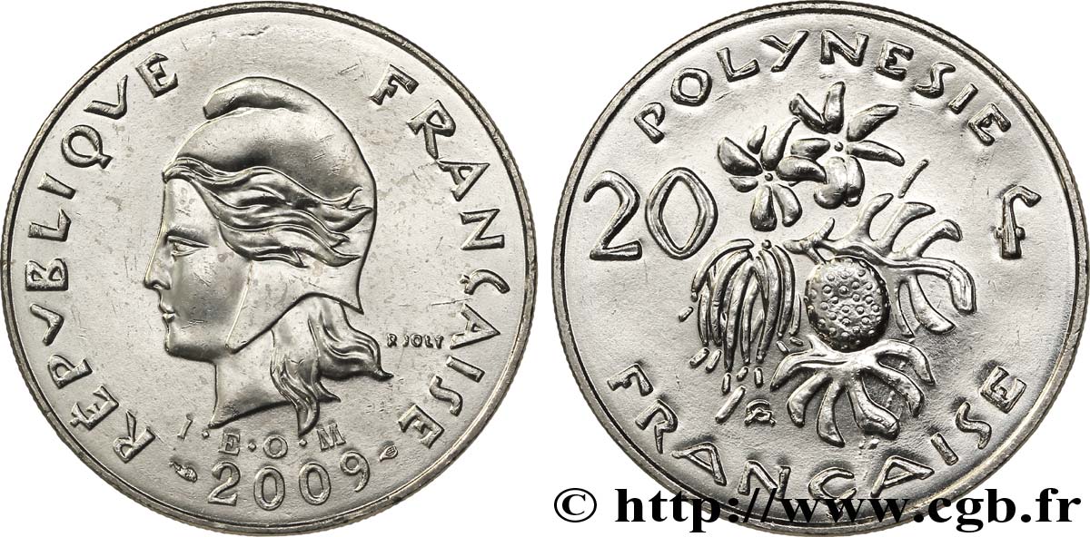 POLINESIA FRANCESE 20 Francs I.E.O.M. Marianne 2009 Paris MS 