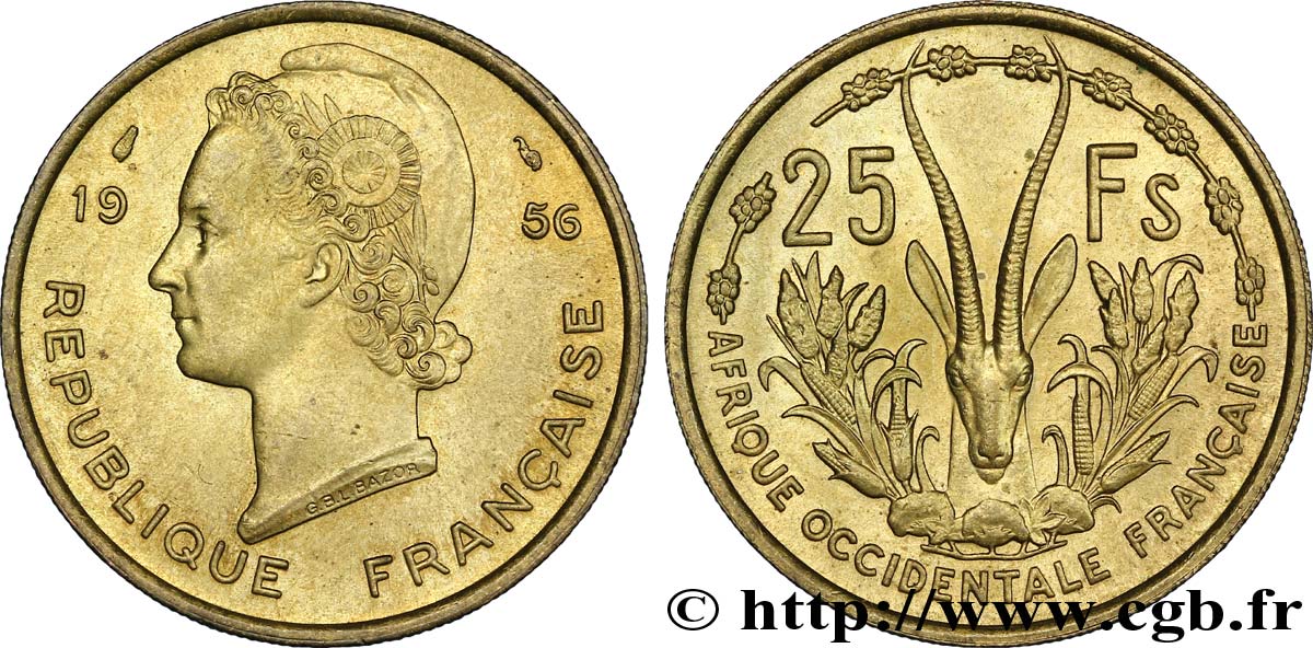 FRENCH WEST AFRICA 25 Francs 1956 Paris MS 