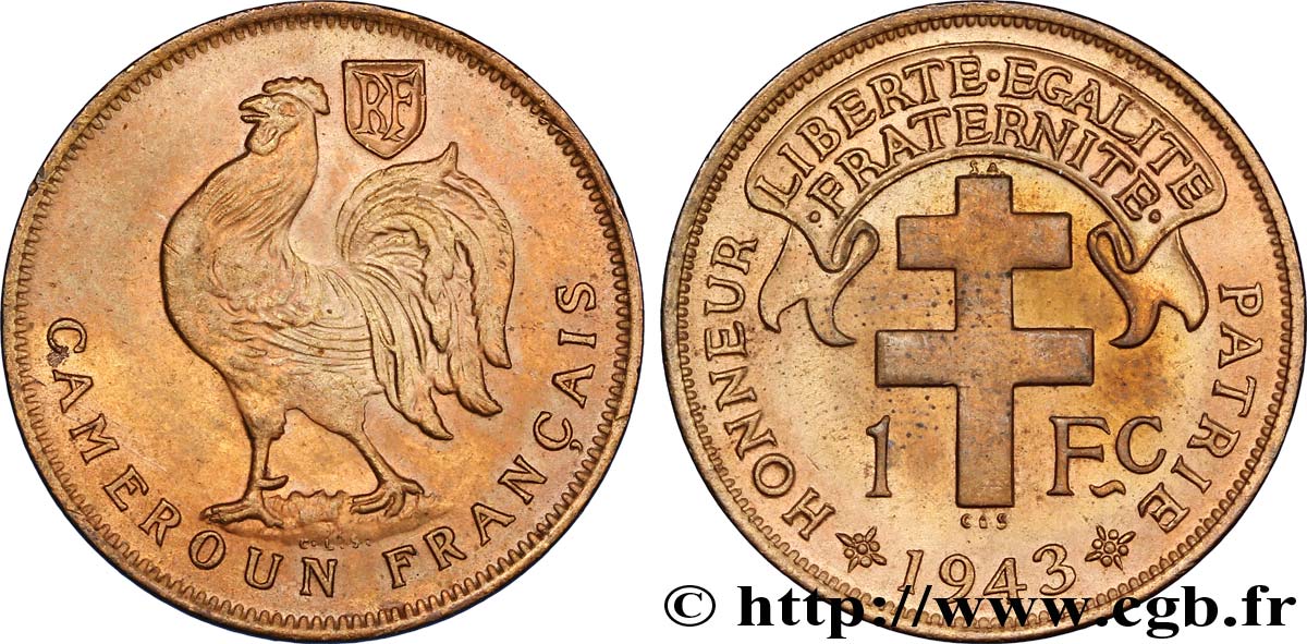 CAMEROUN - TERRITOIRES SOUS MANDAT FRANÇAIS 1 Franc ‘Cameroun Français’ 1943 Prétoria SPL 